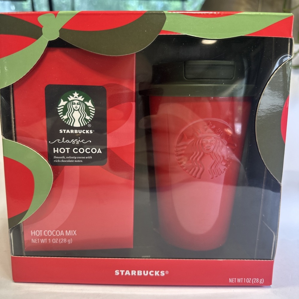 NEW Starbucks Holiday Hot Cocoa Travel Mug Set Red SS 11oz Travel Mug Gift Set